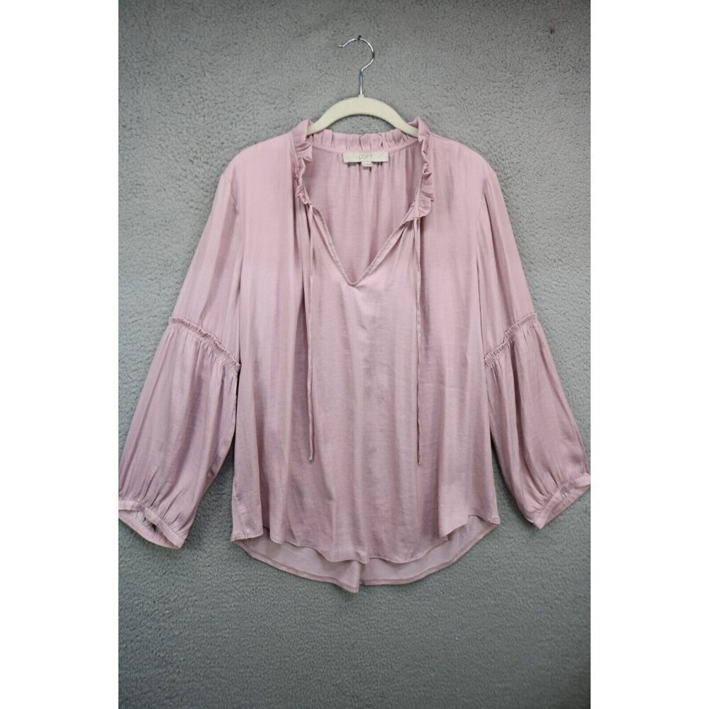 Loft Long Puff Sleeves Silky Tunic-Size Large-Rayon